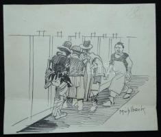 Mühlbeck Károly (1869-1943): Illusztrációk 4db Gárdonyi Géza: Göre Gábor bíró úr sorozatából, tus, p...