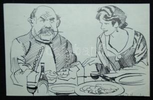 Mühlbeck Károly (1869-1943): Illusztrációk 4db Gárdonyi Géza: Göre Gábor bíró úr sorozatából, tus, p...