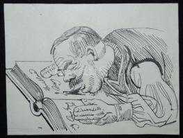 Mühlbeck Károly (1869-1943): Illusztrációk 4db Gárdonyi Géza: Göre Gábor bíró úr sorozatából, tus, p...