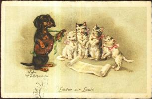 Singing cats, musician dog litho (Rb)