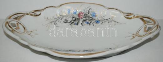 Áttört füles kínáló tál, jelzett, kézzel festett hibátlan, kicsit kopott, h:32 cm