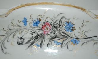 Áttört füles kínáló tál, jelzett, kézzel festett hibátlan, kicsit kopott, h:32 cm