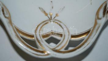 Áttört füles kínáló tál, jelzett, kézzel festett hibátlan, kicsit kopott, h:32 cm