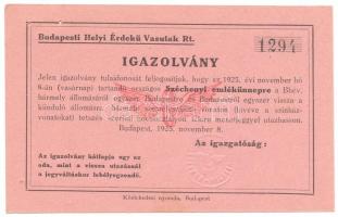 1925 BHÉV kedvezményes utazási igazolvány a Széchenyi emlékünnepre