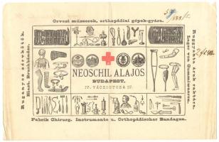 1888 Budapest V. Neoschil Alajos orvosi műszer kereskedő reklámos számla 21x15 cm