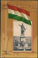 Segesvár Petőfi statue, national flag litho (EK)