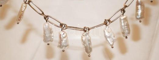 Ezüst (Ag) nyaklánc biwa-gyöngyökkel / 
Silver necklace with Biwa pearls, 45cm, br: 18,6gr