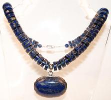 Lápisz lazuli nyaklánc és medál ezüst (Ag) szerelékkel /  Lapis lazuli necklace and medallion with silver accessories, 44cm