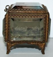 cca 1900 Bronzkeretű üveg ékszerdobozka fedelén Mariazell nyomatos látképével / 
Vintage glass jewel...