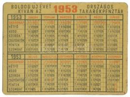 1953 "Ne ülj a pénzeden! Tedd takarékbetétbe!" reklámos fém naptár, 9,5x7cm