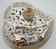 Herendi bonbonier, kézzel festett, áttört, arany színnel, apró lepattanásokkal, m:9 cm, h:11 cm