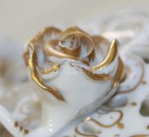 Herendi bonbonier, kézzel festett, áttört, arany színnel, apró lepattanásokkal, m:9 cm, h:11 cm