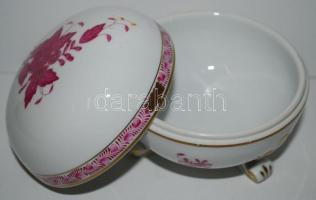 Herendi Apponyi mintás bonbonier, kézzel festett, áttört, 1 cm.-es lepattanással az oldalán, m:10 cm...