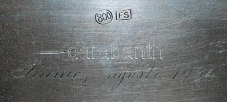 Art-deco ezüst cigarettatartó, jelzett, belül "Fiume, agosto 1934" felirattal, 7×6 cm s:53...