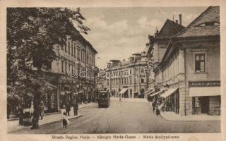 Nagyszeben Maria street with the shop of Julius Wermescher, tram (fl)