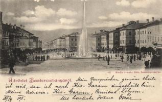 1898 Besztercebánya main square, fountain