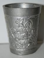 6db vadászjelenettel díszített ónkupica / 
Tin liqueur glasses with hunting motives