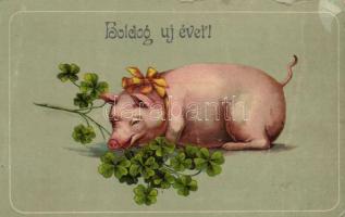 New year, pig, clover, litho