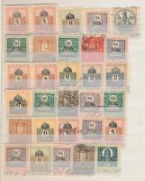 20. század eleje 550 db okmány- és illetékbélyeg sok magyarral, közepes 8 lapos berakóban