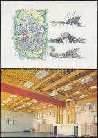 54 db modern, építészeti képeslap, tervrajzokkal és érdekes kivitelezésű épületekkel, mind használat...