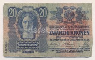 1913. 20K II. Kiadás (2x) piros "Magyarország" körbélyegzővel T:III