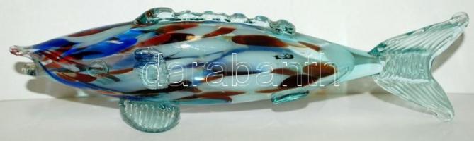 Kézzel festett üveg hal figura /  Handpainted glass fish 24 cm