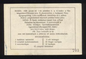 1926. "Zsófia Sorsjegy a Gyermekszanatóriumokért" 5.000K vásárlói értékkel és 500.000.000K...