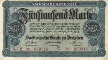 Német Birodalom/Weimari Köztársaság/Drezda/Sächsische Bank 1923.3.12. 50000M T:III Germany/Weimar Republic/Dresden/Sächsische Bank 1923.12.3. 5000 Mark C:F