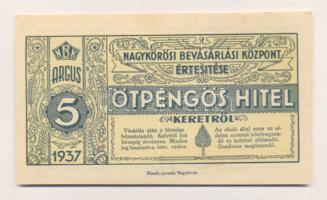 1937. Nagykőrösi Bevásárlási Központ értesítése 5P hitel keretről T:I