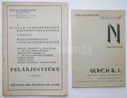 1940, 1948 Ulrich B. J. , Magyar vaskereskedők 2 db árjegyzék