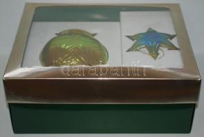 Zsolnay eozinos gyertyatartó m:13 cm és csillag m:8 cm, hibátlanok, jelzettek, eredeti dobozában