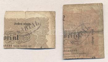 1848. 6Kr. C.M. pecsételt okmánybélyeg 1Ft + 2Ft Kossuth bankó kivágáson T:III
