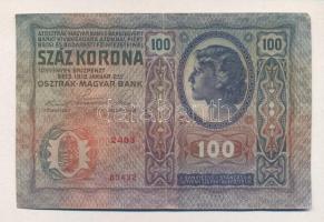 1912. 100K (4x) klf típusa: Főtípus, Román, Deutschösterreich és Magyarország felülbélyegzéssel T:II...