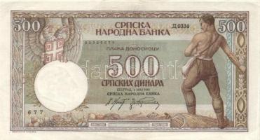 Szerbia/német megszállás 1942. 500D (3x) T:II-
Serbia/German occupation 1942. 500 Dinara (3x) C:VF