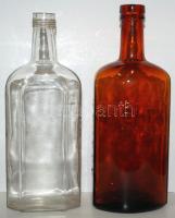 cca 1930 2db régi 1l-es üveg: Meinl, Dreher Kőbánya /  Vintage glass bottles, 27cm, 26cm