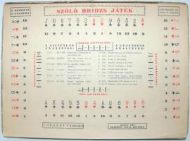 1942 Szóló Bridzs játék eredeti dobozában, ismertetéssel, használati utasítással, 26x36cm