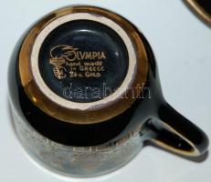 Görög Olvmpia kávés csésze és alj összesen 6 db, kézzel festett aranyozással, egyik aljon lepattanás...