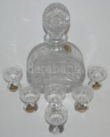 Bohemian ólomkristály likőrös készlet, csiszolt, metszett, jelzett, kiöntőn apró lepattanás, m: 25 c...