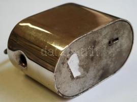 Régi fém persely kulccsal / 
Vintage money box with key, 9x6,5x5cm