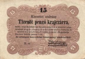 1849. 15kr "Kincstári utalvány" + 30Kr "Kincstári utalvány" T:II-