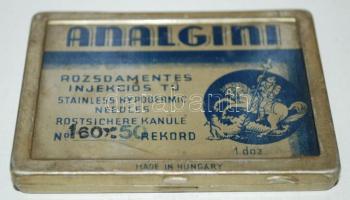 cca 1920 3db Analgini magyar gyártmányú rozsdamentes acél injekciós tű eredeti dobozában 4db régi am...