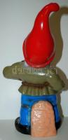 Festett műanyag harmonikázó kertitörpe / 
Gnome with harmonica, 33cm