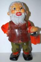 Festett műanyag kertitörpe lámpával /  Gnome with lamp, 28cm