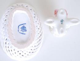 Porcelán kis tétel 2 db: Ens mini rózsás gyertyatartó, Bodrogkeresztúri mini kosár, jelzettek