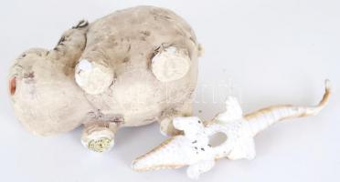 Kézzel készített víziló 6×8 cm, jelzett és egy krokodil h:10 cm