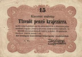 1848-49. Kossuth bankó sor 15Kr + 30Kr + 2Ft + 5Ft (2x) + 10Ft T:II,III,III-,IV