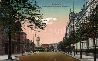 Katowice railway station street with the new water tower