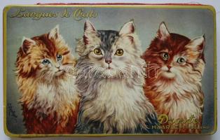 cca 1930 Droste Haarlem Holland "Langues de Chats" fém bonbonos dobozka /  Chocolate box, 11x18cm