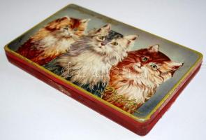 cca 1930 Droste Haarlem Holland "Langues de Chats" fém bonbonos dobozka / 
Chocolate box, ...
