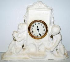 Puttókkal és virágokkal díszített gipsz asztali óra, jól jár /  Table clock from plaster, 23x19x5cm